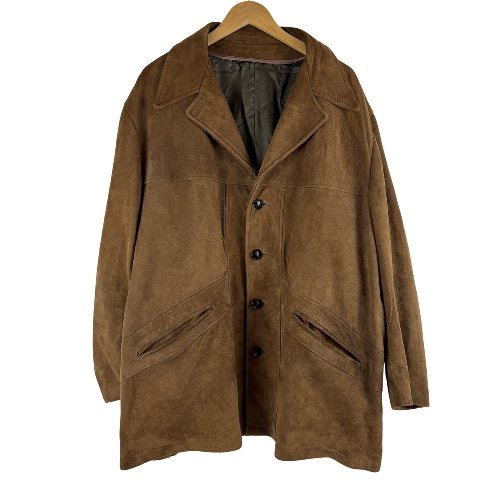 Vintage 70s Amalgamated Union Made Brown Suede Leather Western Safari Jacket 50